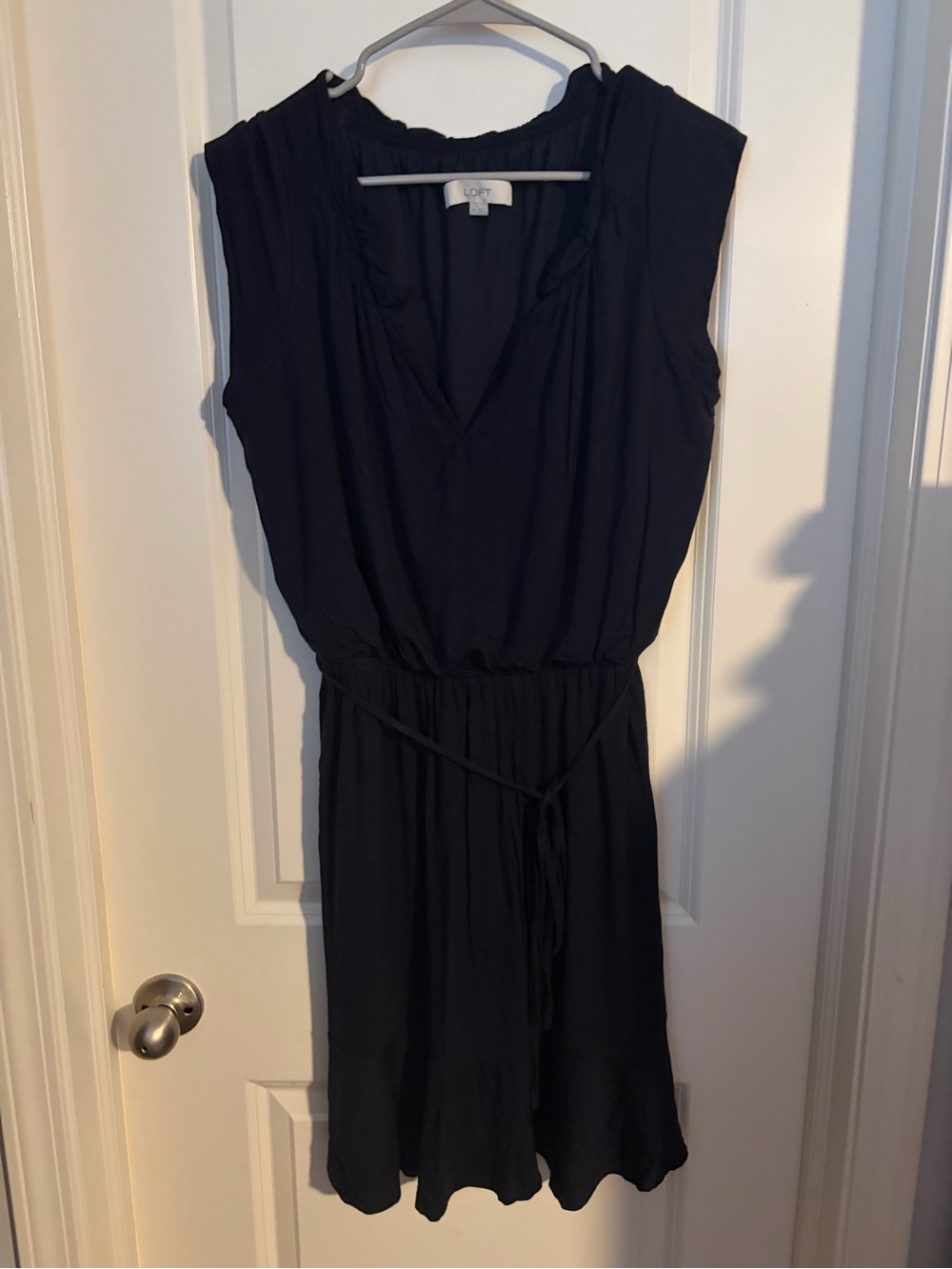 Loft Navy Sleeveless V-Neck Drawstring Waist Dress